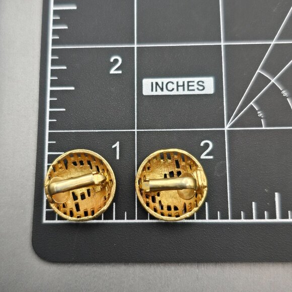 VTG Mesh Dome Clip-On Earrings .75" Blue & White Enamel Gold Plated Corocraft? - Picture 5 of 5